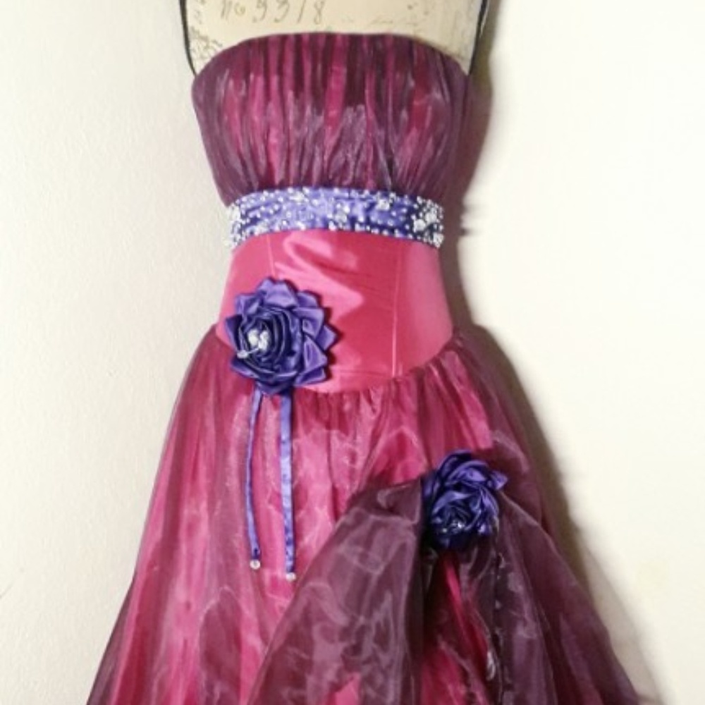 Purple & Pink Satin & Organzia Formal Gown